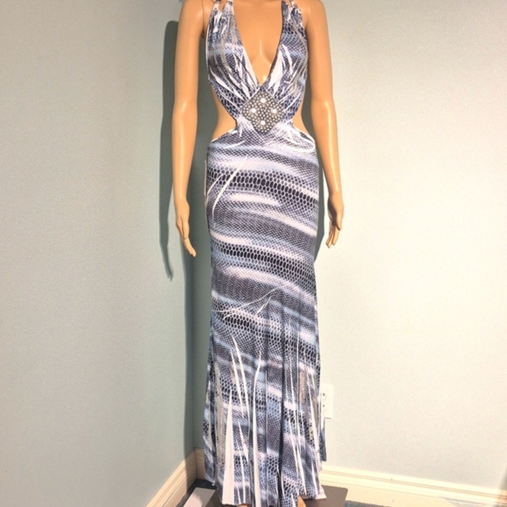 Mikino Open Back Snake Print Maxi Dress NWT